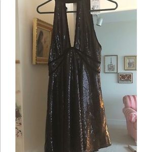 Black sequin halter top dress. New with tags